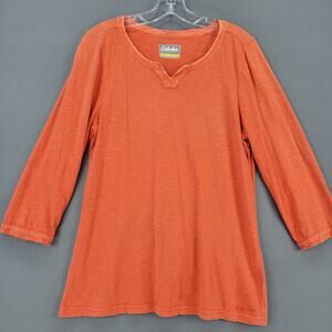 Cabela's Bold Orange Shirt Classic Tee 3/4 Sleeves Casual Lace V-Neck Women's M